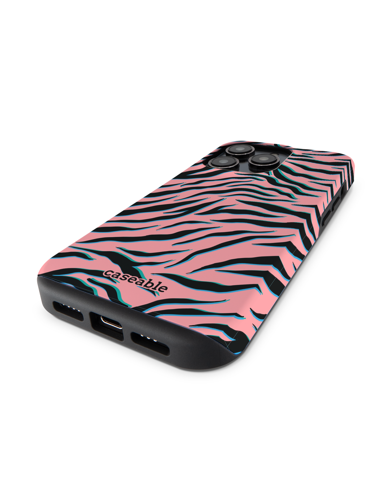 Pink Zebra Premium Phone Case for Apple iPhone 14 Pro: Lying