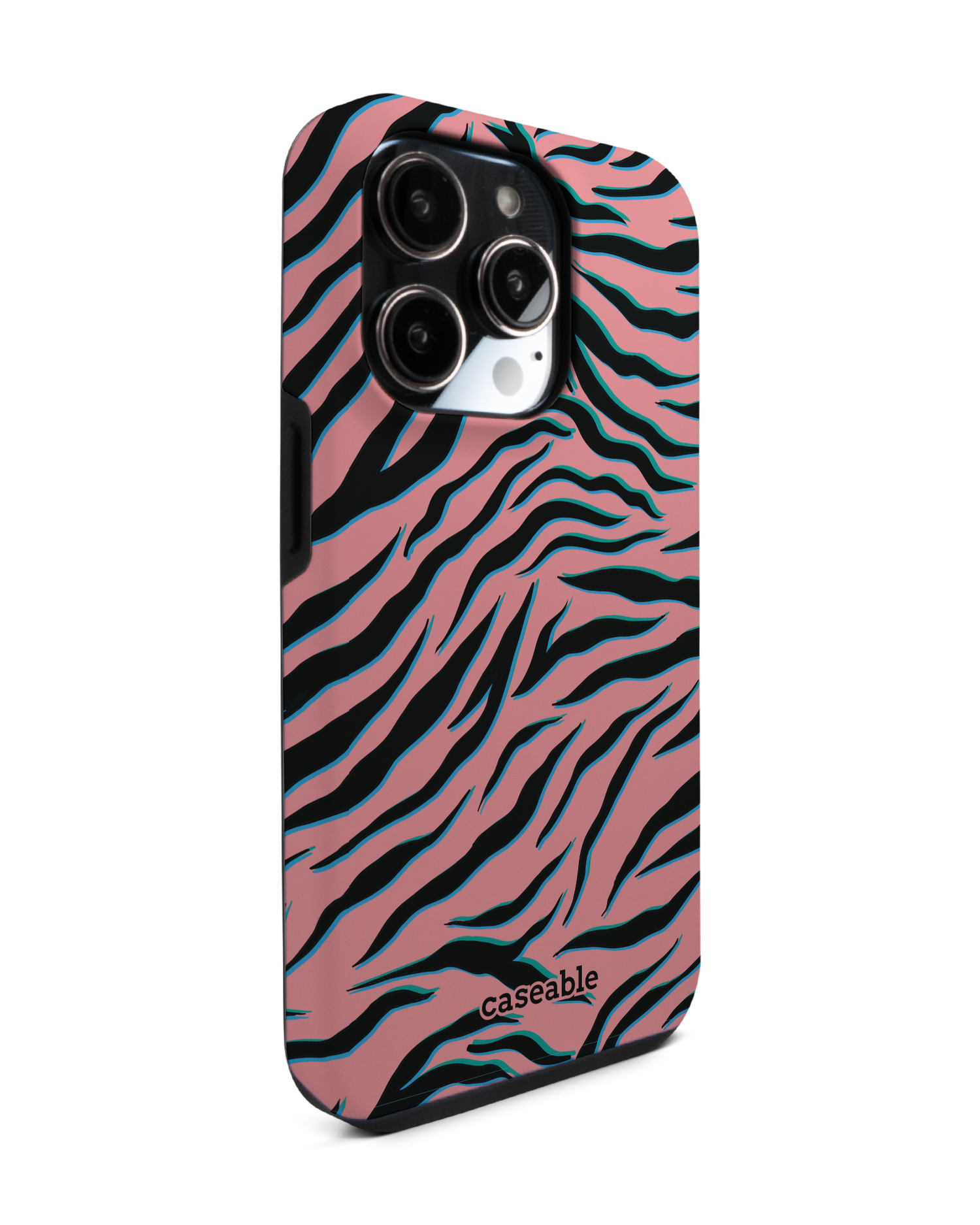 Pink Zebra Premium Phone Case for Apple iPhone 14 Pro: View from the left side