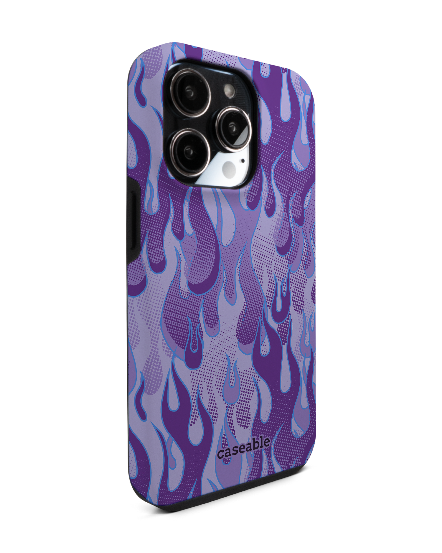 Purple Flames Premium Phone Case for Apple iPhone 14 Pro: View from the left side