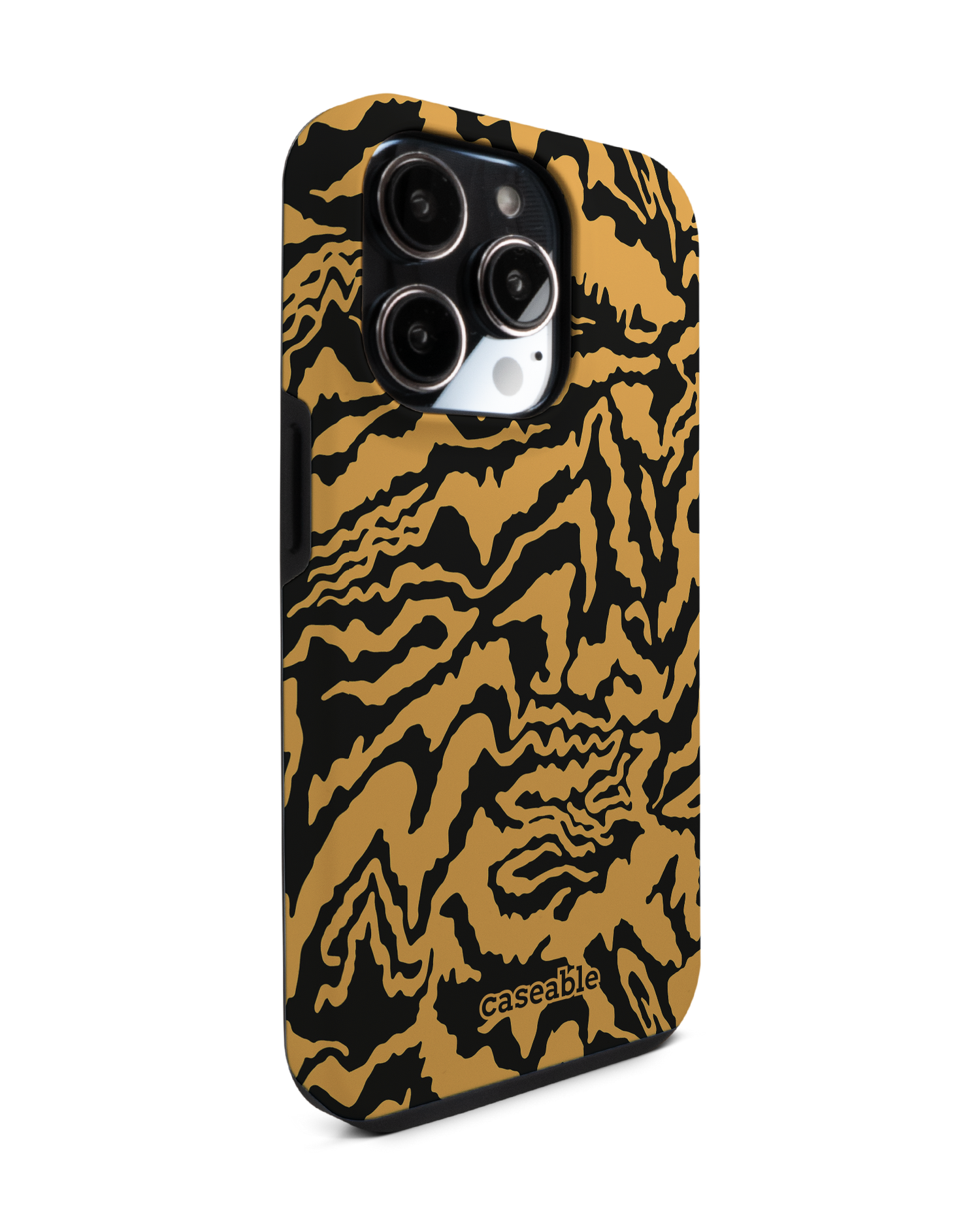 Warped Tiger Stripes Premium Phone Case for Apple iPhone 14 Pro: View from the left side
