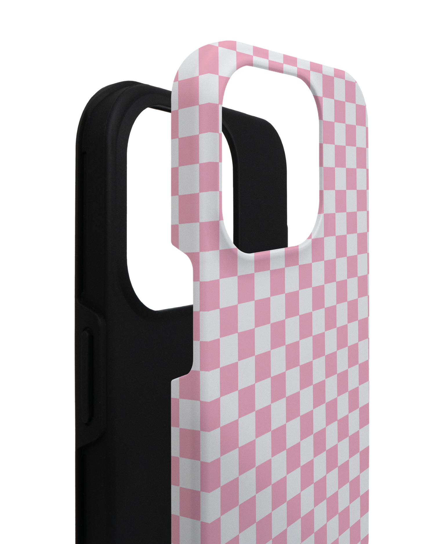 Pink Checkerboard Premium Phone Case for Apple iPhone 14 Pro consisting of 2 parts