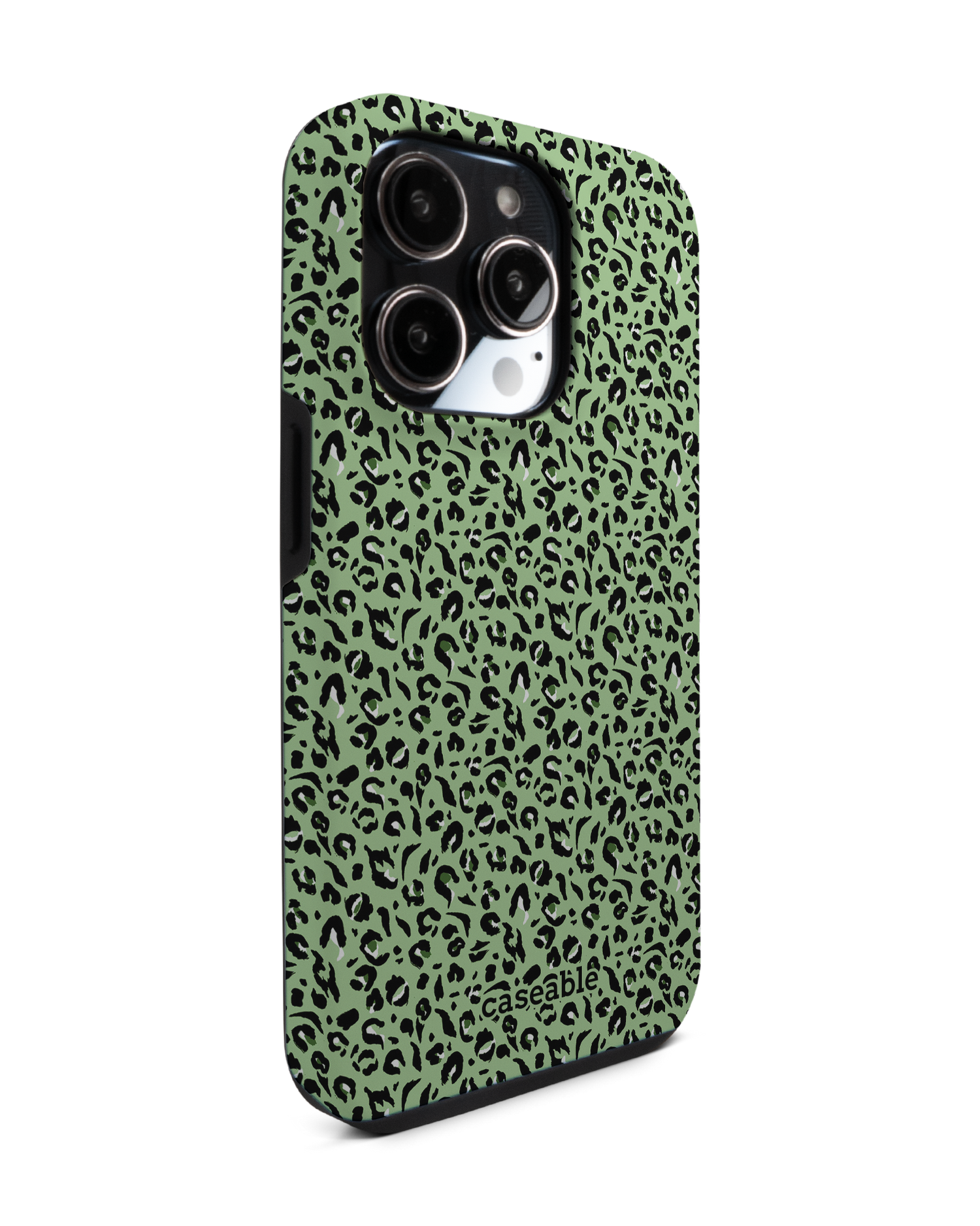 Mint Leopard Premium Phone Case for Apple iPhone 14 Pro: View from the left side