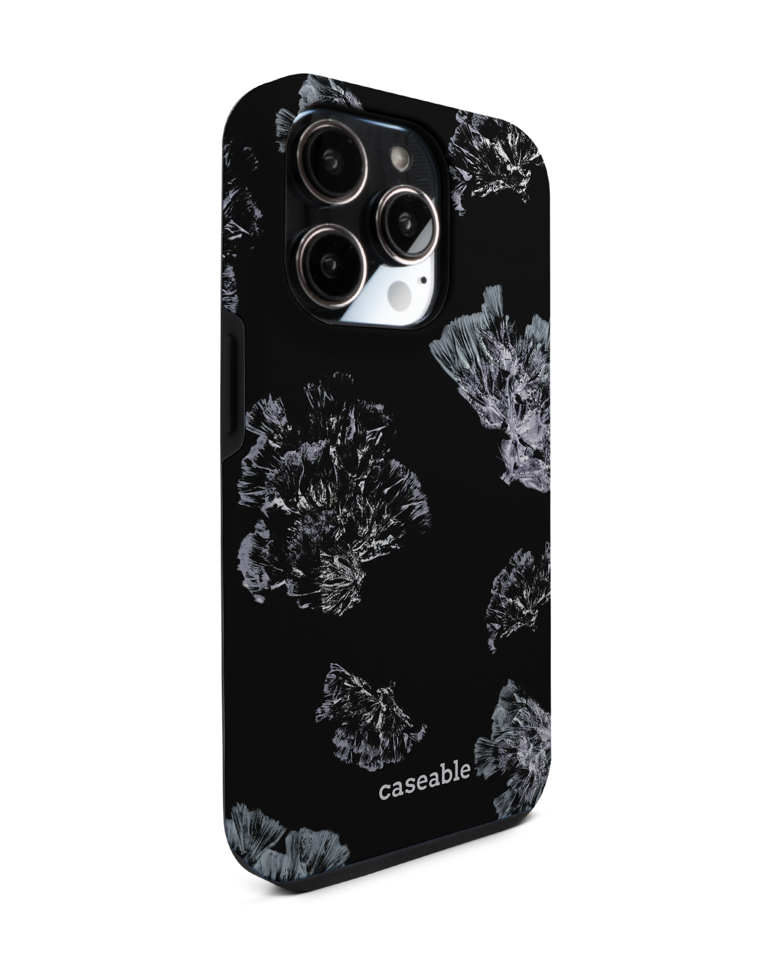 Silver Petals Premium Phone Case for Apple iPhone 14 Pro: View from the left side