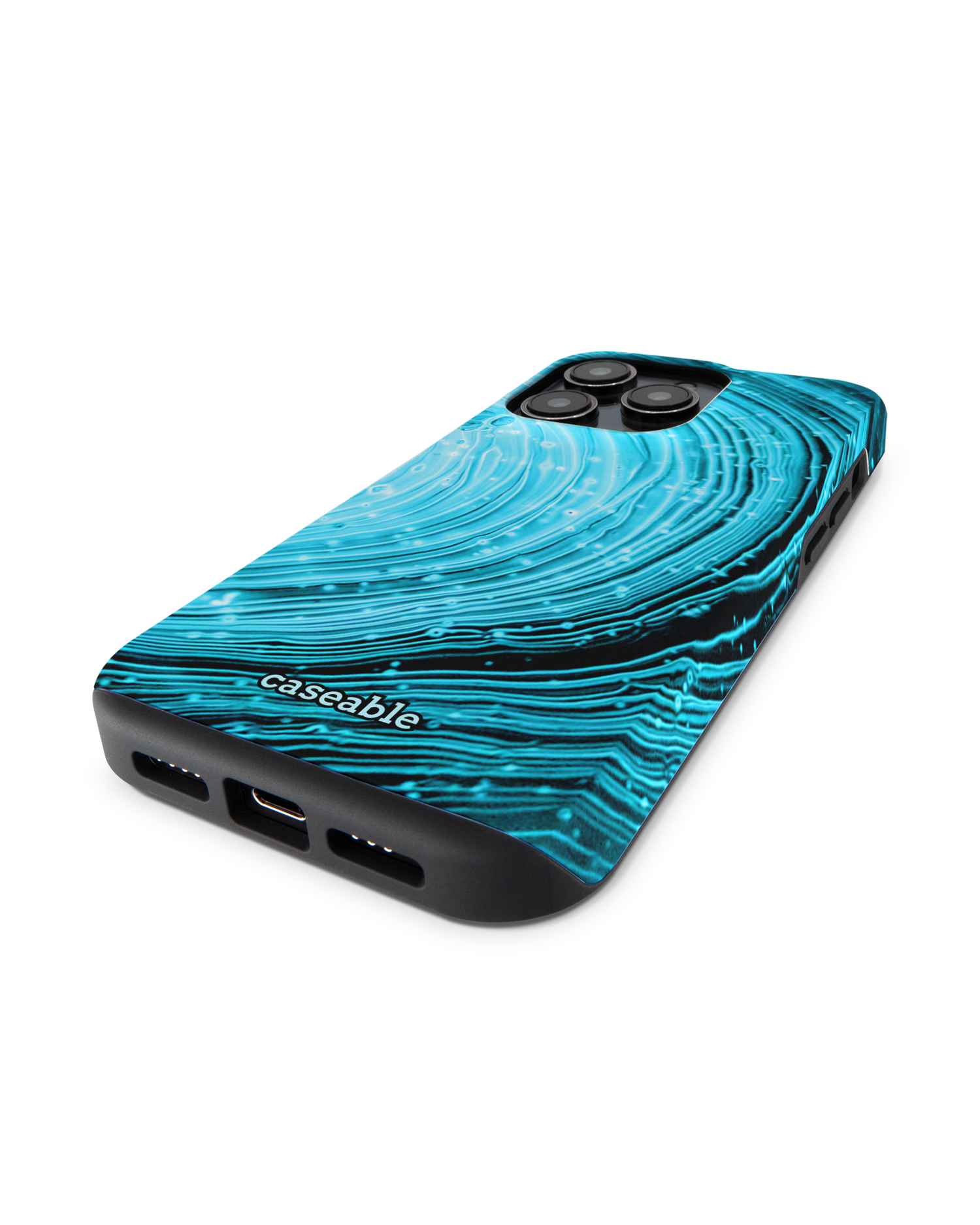 Turquoise Ripples Premium Phone Case for Apple iPhone 14 Pro: Lying