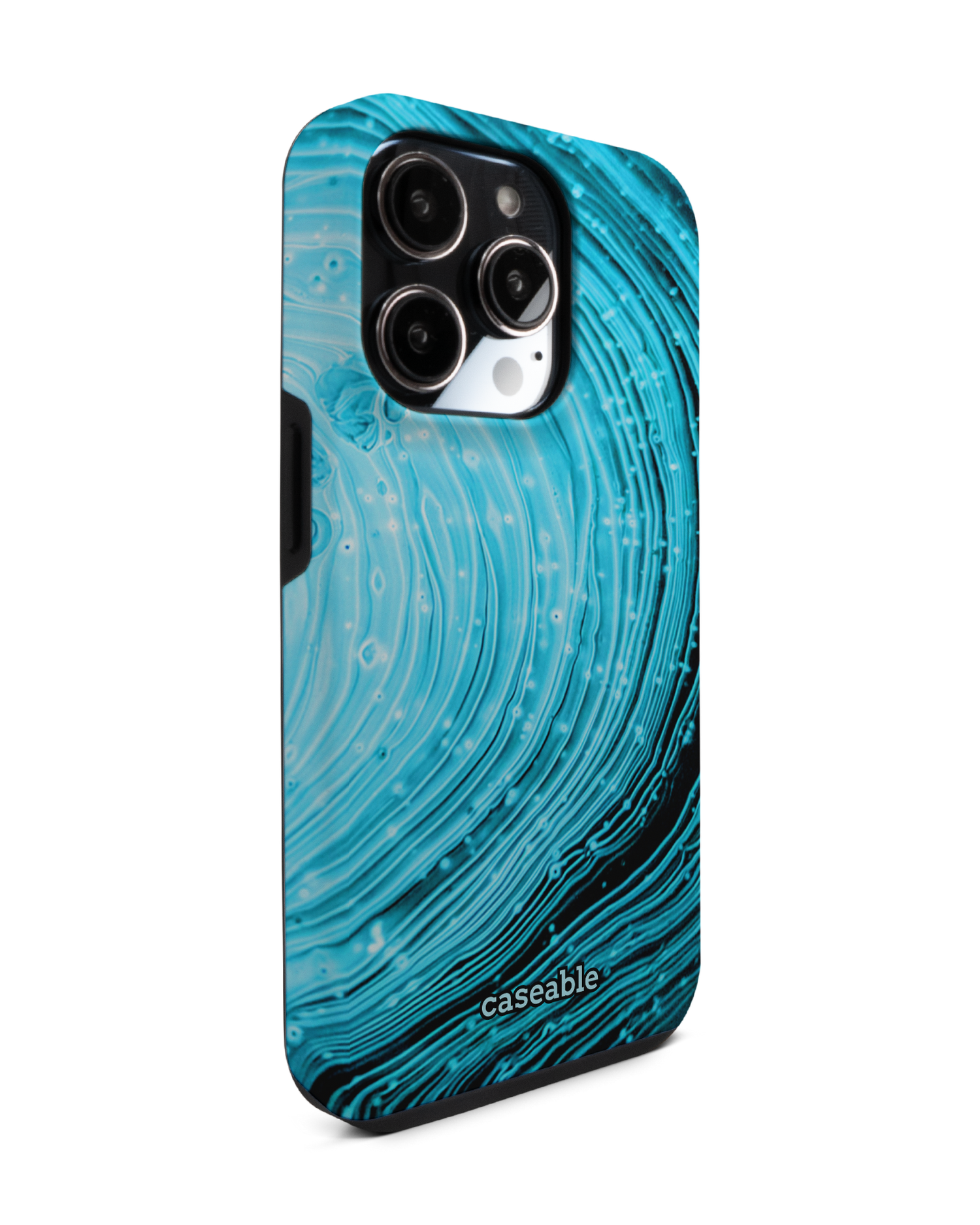 Turquoise Ripples Premium Phone Case for Apple iPhone 14 Pro: View from the left side