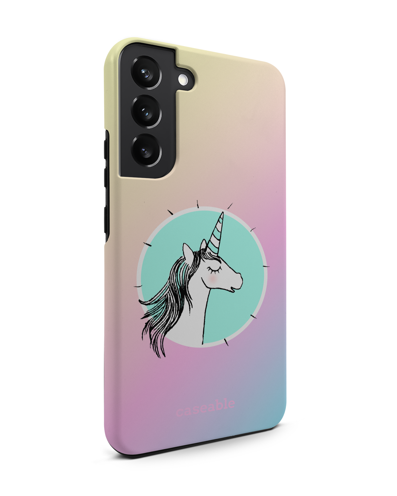 Happiness Unicorn Premium Phone Case Samsung Galaxy S22 Plus 5G: View from the left side