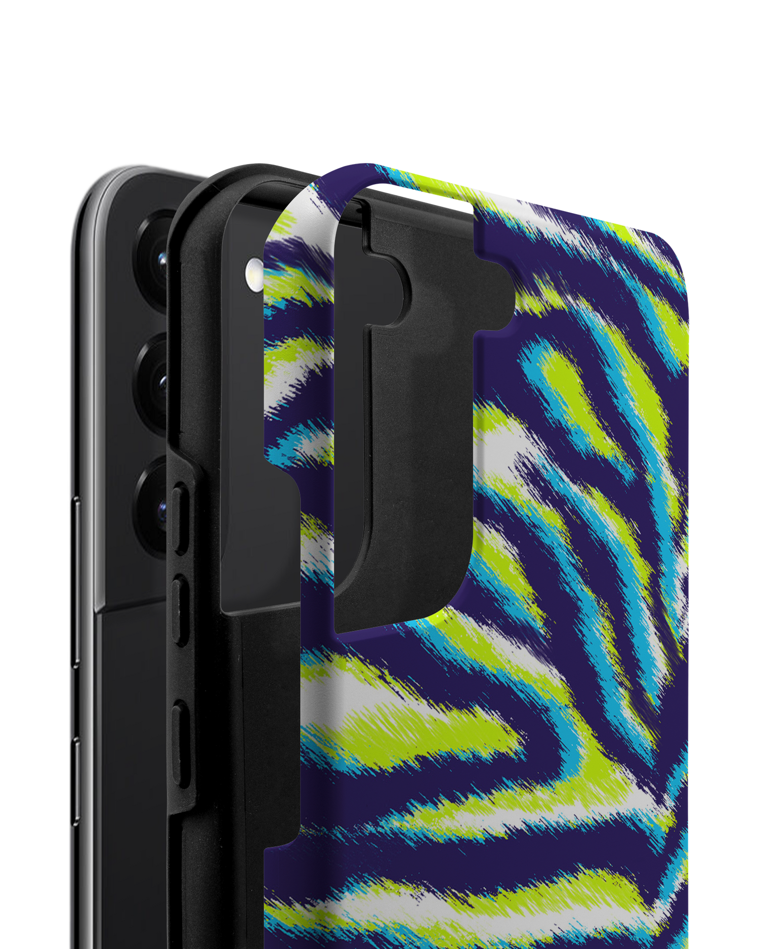 Neon Zebra Premium Phone Case Samsung Galaxy S22 Plus 5G consisting of 2 parts