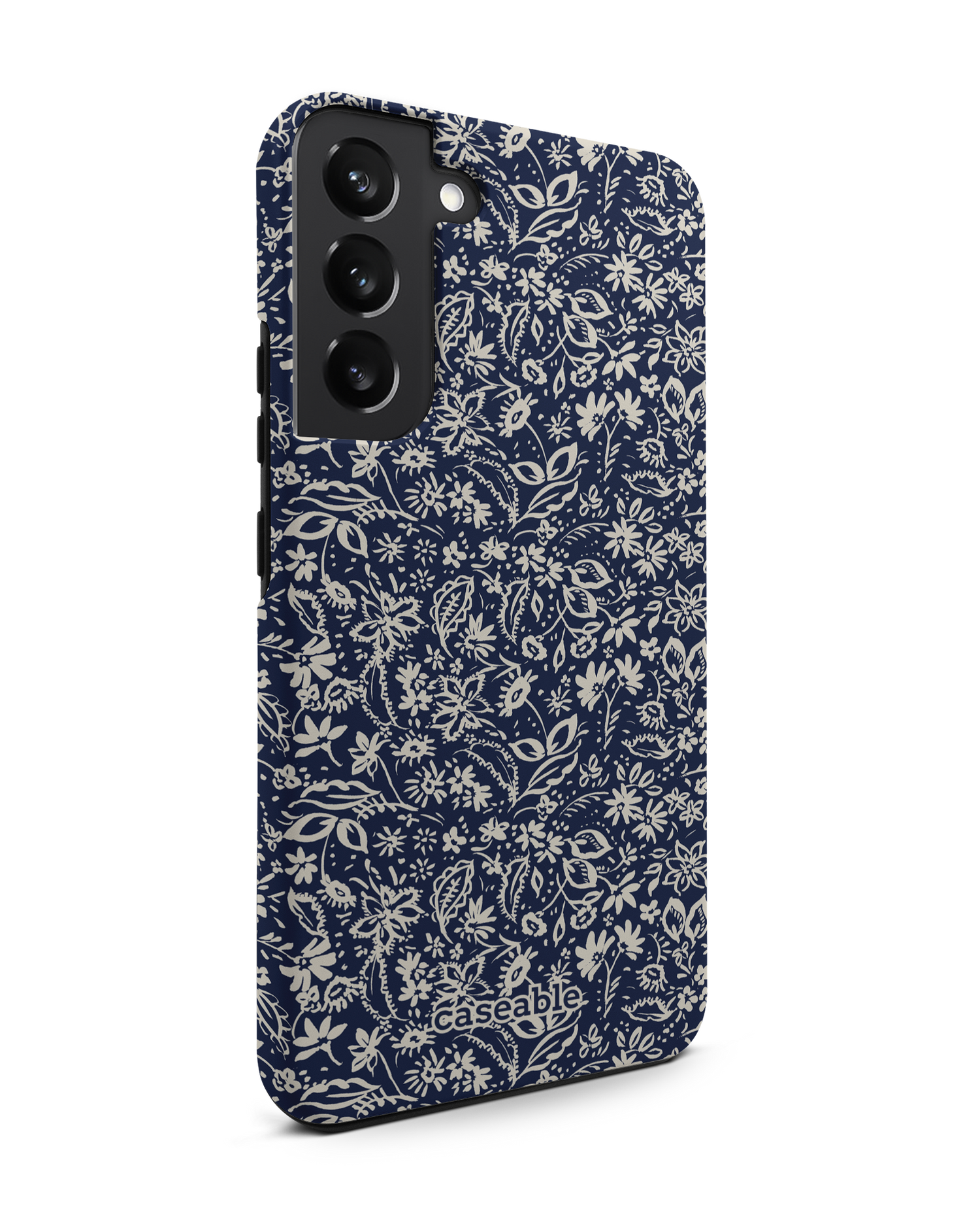 Ditsy Blue Paisley Premium Phone Case Samsung Galaxy S22 Plus 5G: View from the left side