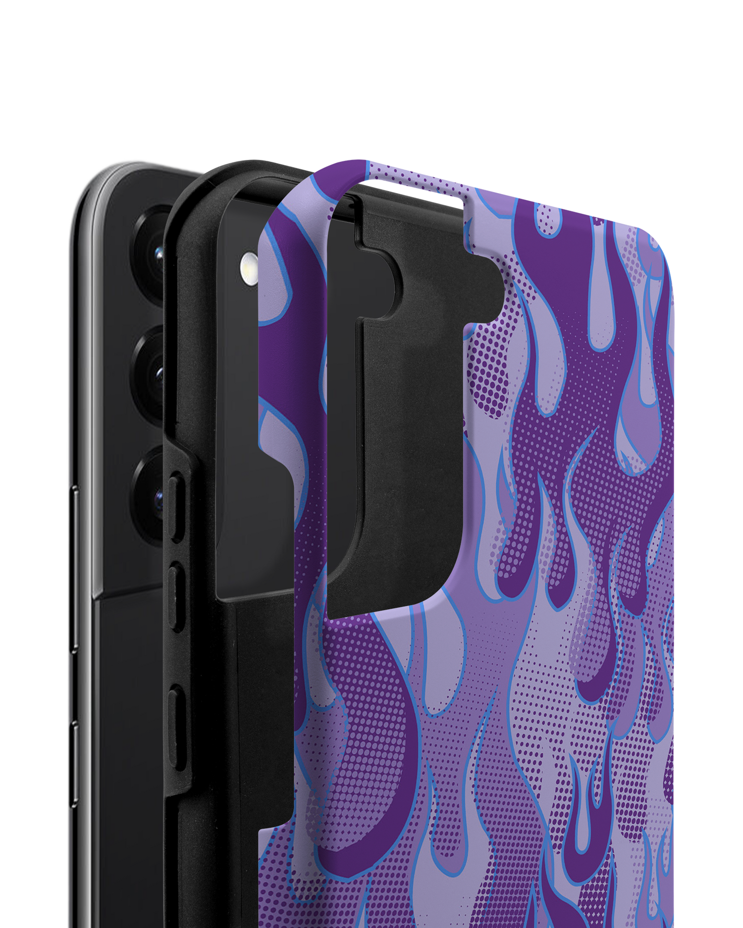 Purple Flames Premium Phone Case Samsung Galaxy S22 Plus 5G consisting of 2 parts