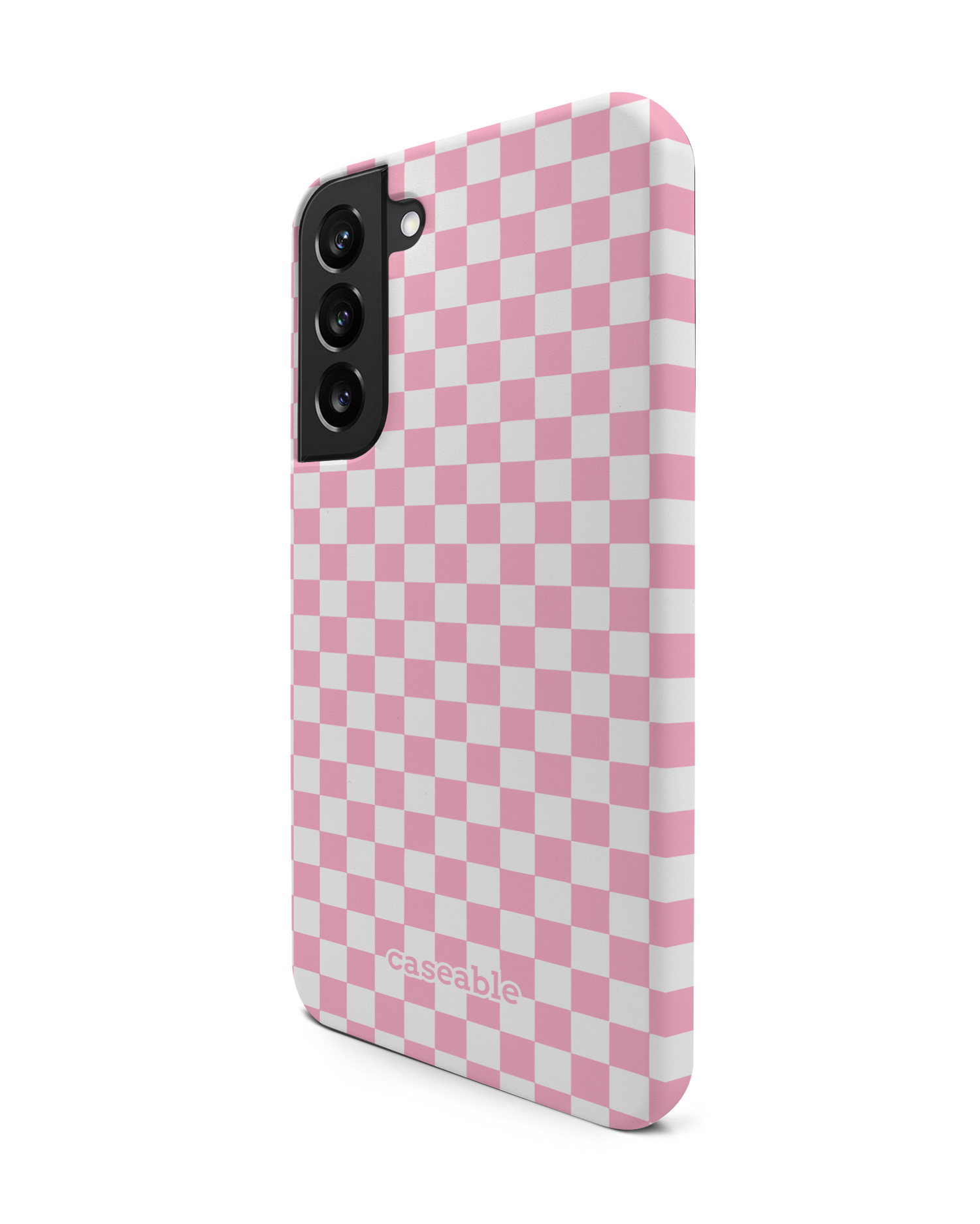 Pink Checkerboard Premium Phone Case Samsung Galaxy S22 Plus 5G: View from the right side