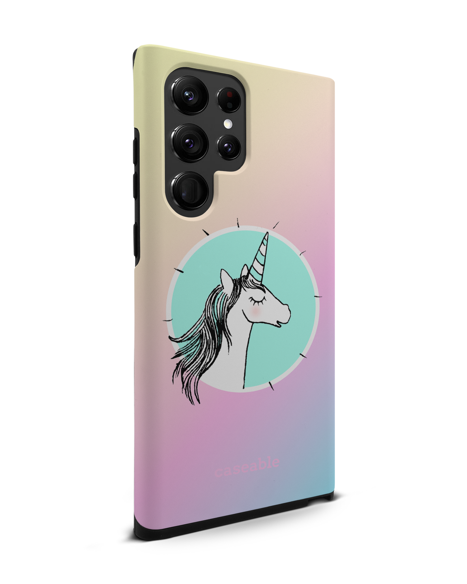 Happiness Unicorn Premium Phone Case Samsung Galaxy S22 Ultra 5G: View from the left side