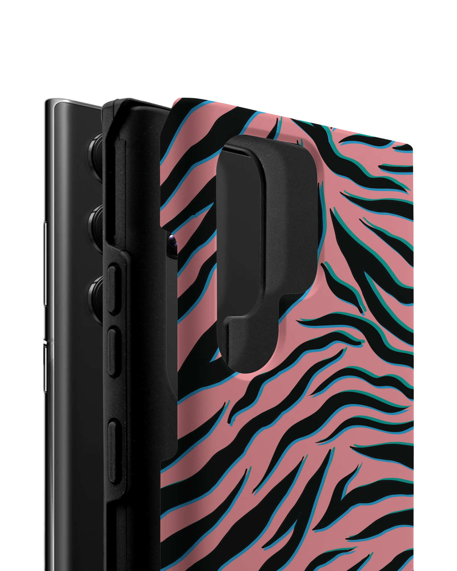 Pink Zebra Premium Phone Case Samsung Galaxy S22 Ultra 5G consisting of 2 parts