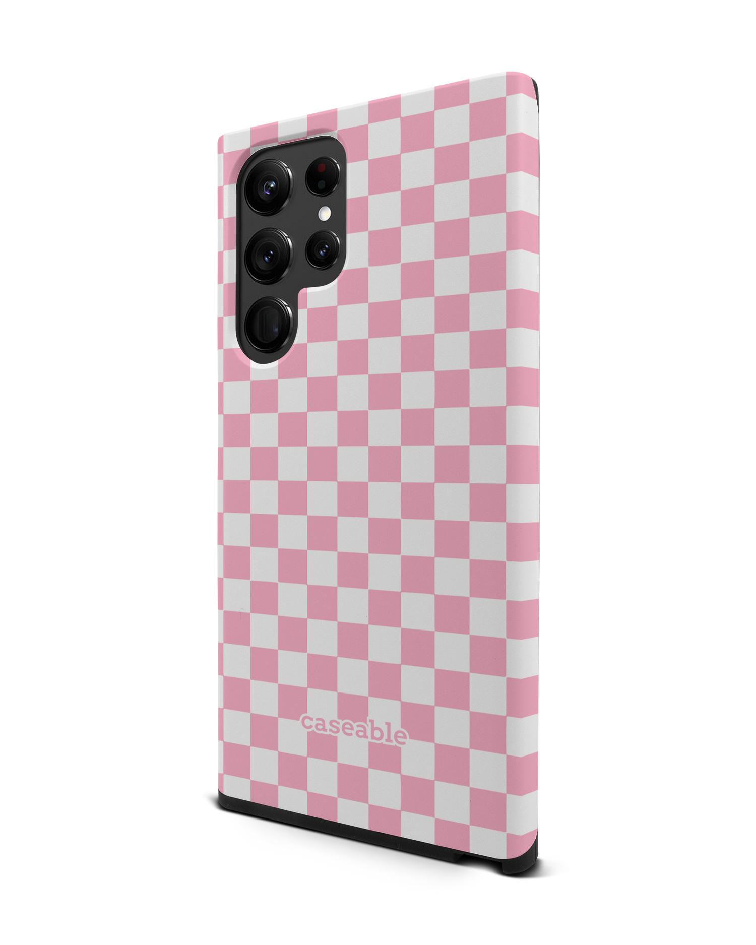 Pink Checkerboard Premium Phone Case Samsung Galaxy S22 Ultra 5G: View from the right side