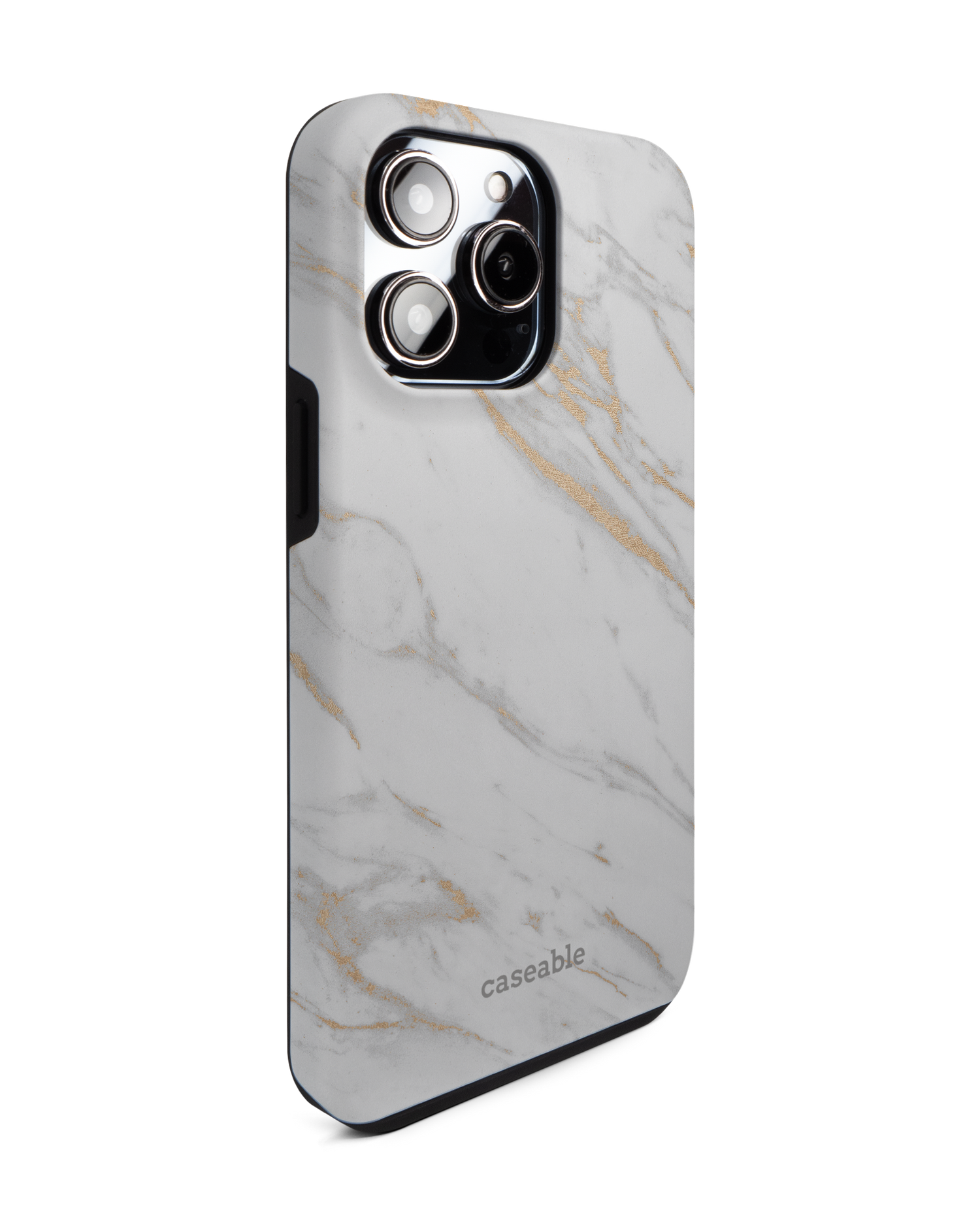 Gold Marble Elegance Premium Phone Case for Apple iPhone 14 Pro Max: View from the left side