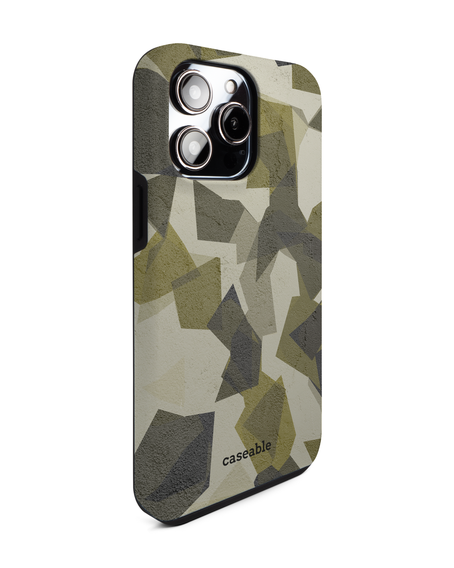 Geometric Camo Green Premium Phone Case for Apple iPhone 14 Pro Max: View from the left side