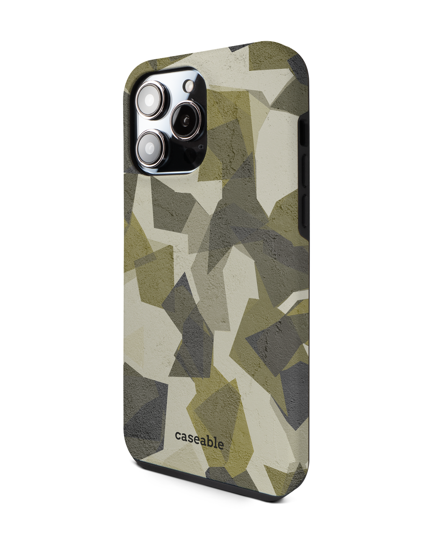 Geometric Camo Green Premium Phone Case for Apple iPhone 14 Pro Max: View from the right side