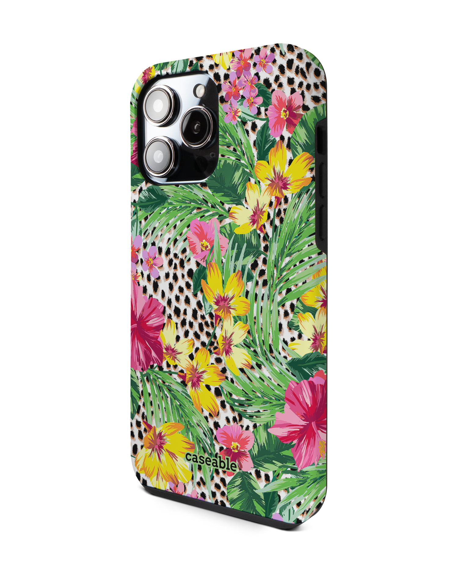 Tropical Cheetah Premium Phone Case for Apple iPhone 14 Pro Max: View from the right side