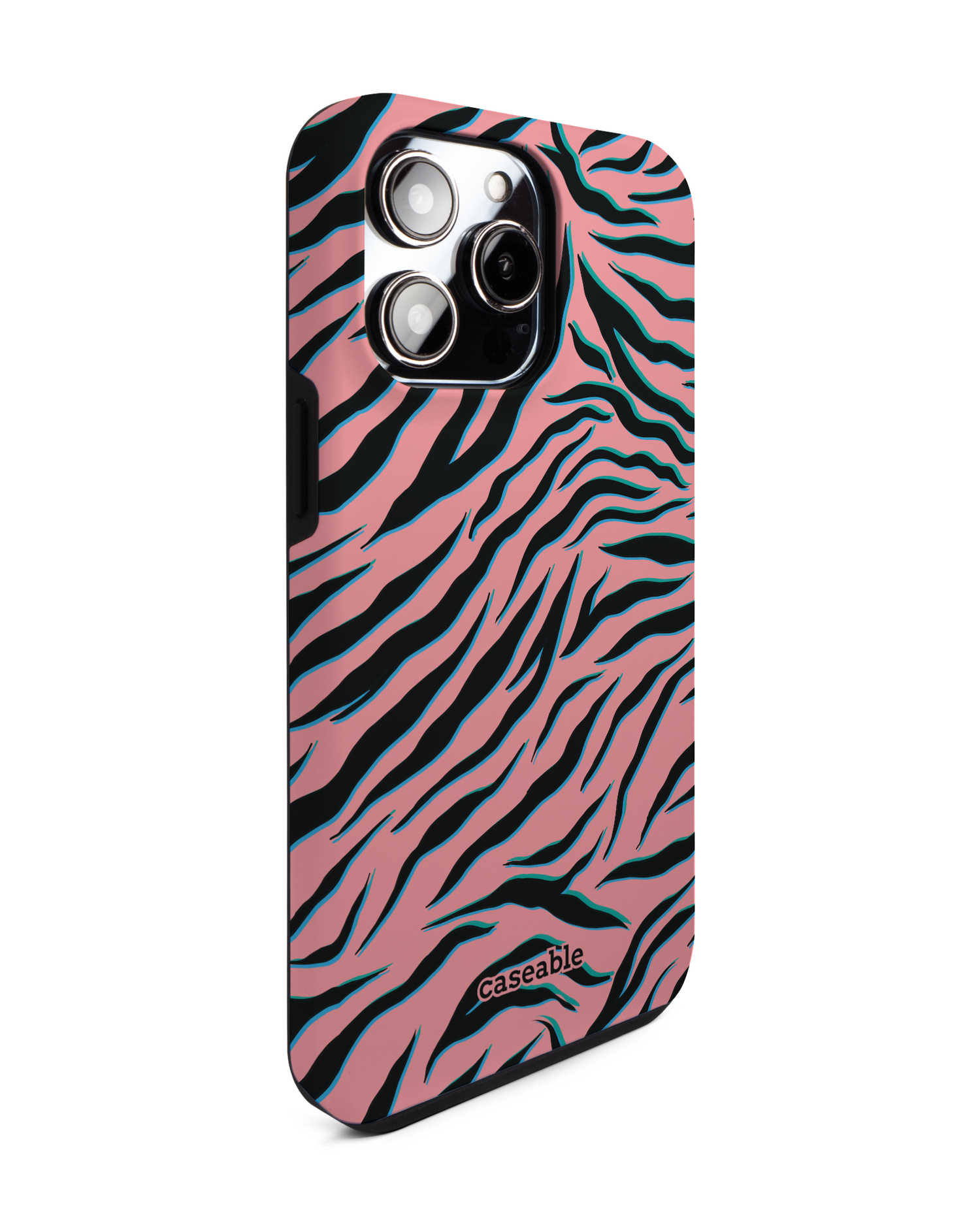 Pink Zebra Premium Phone Case for Apple iPhone 14 Pro Max: View from the left side