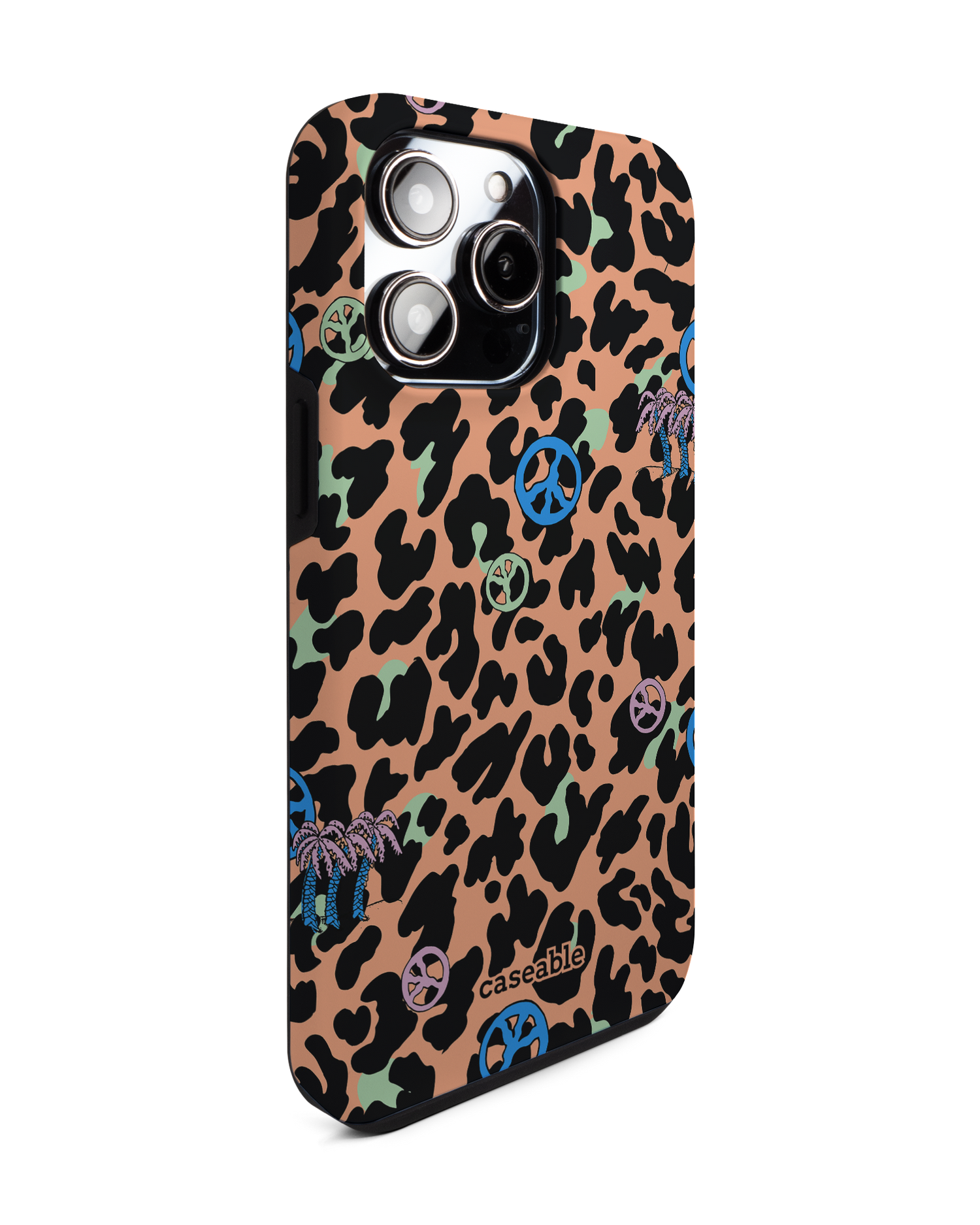 Leopard Peace Palms Premium Phone Case for Apple iPhone 14 Pro Max: View from the left side