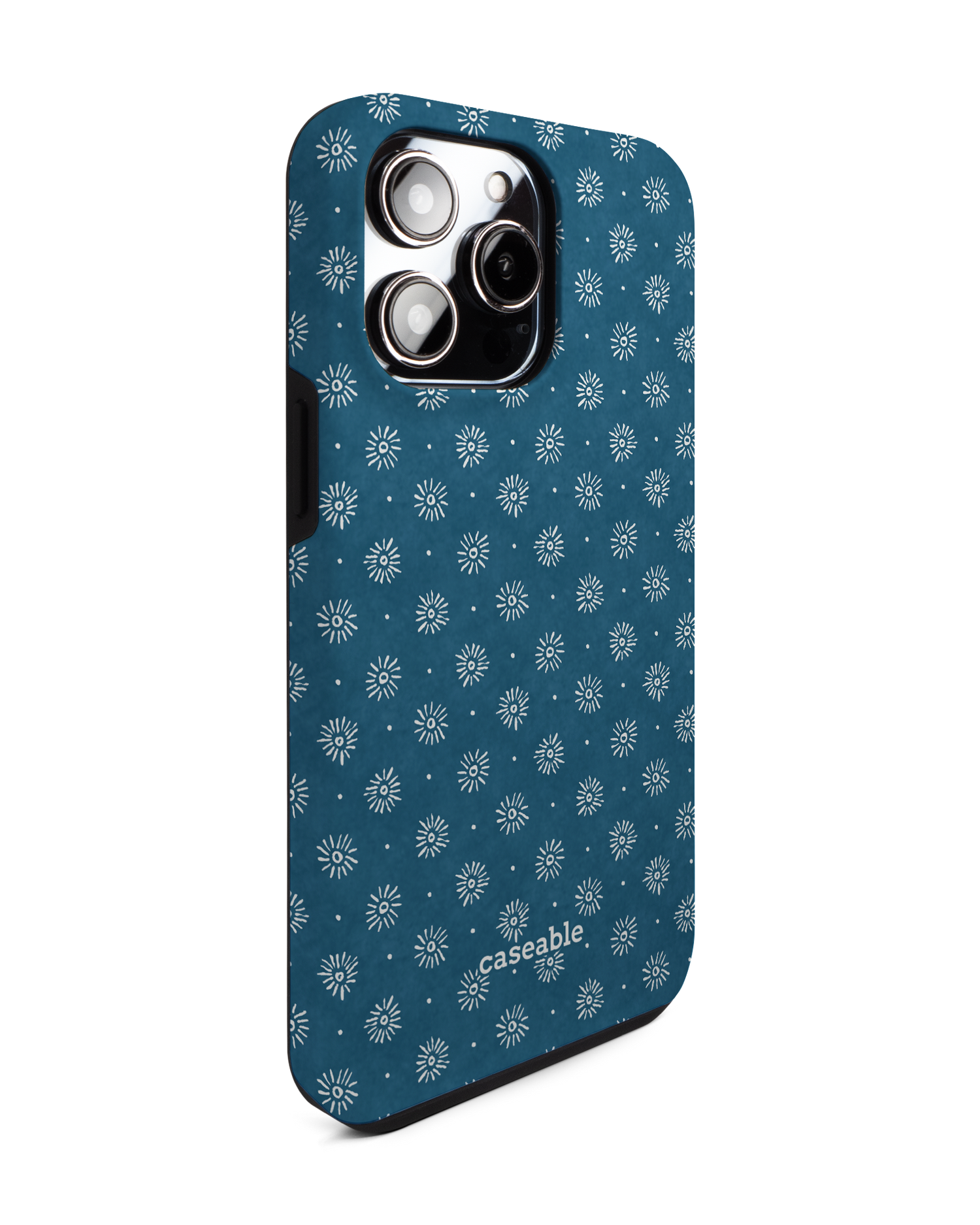Indigo Sun Pattern Premium Phone Case for Apple iPhone 14 Pro Max: View from the left side
