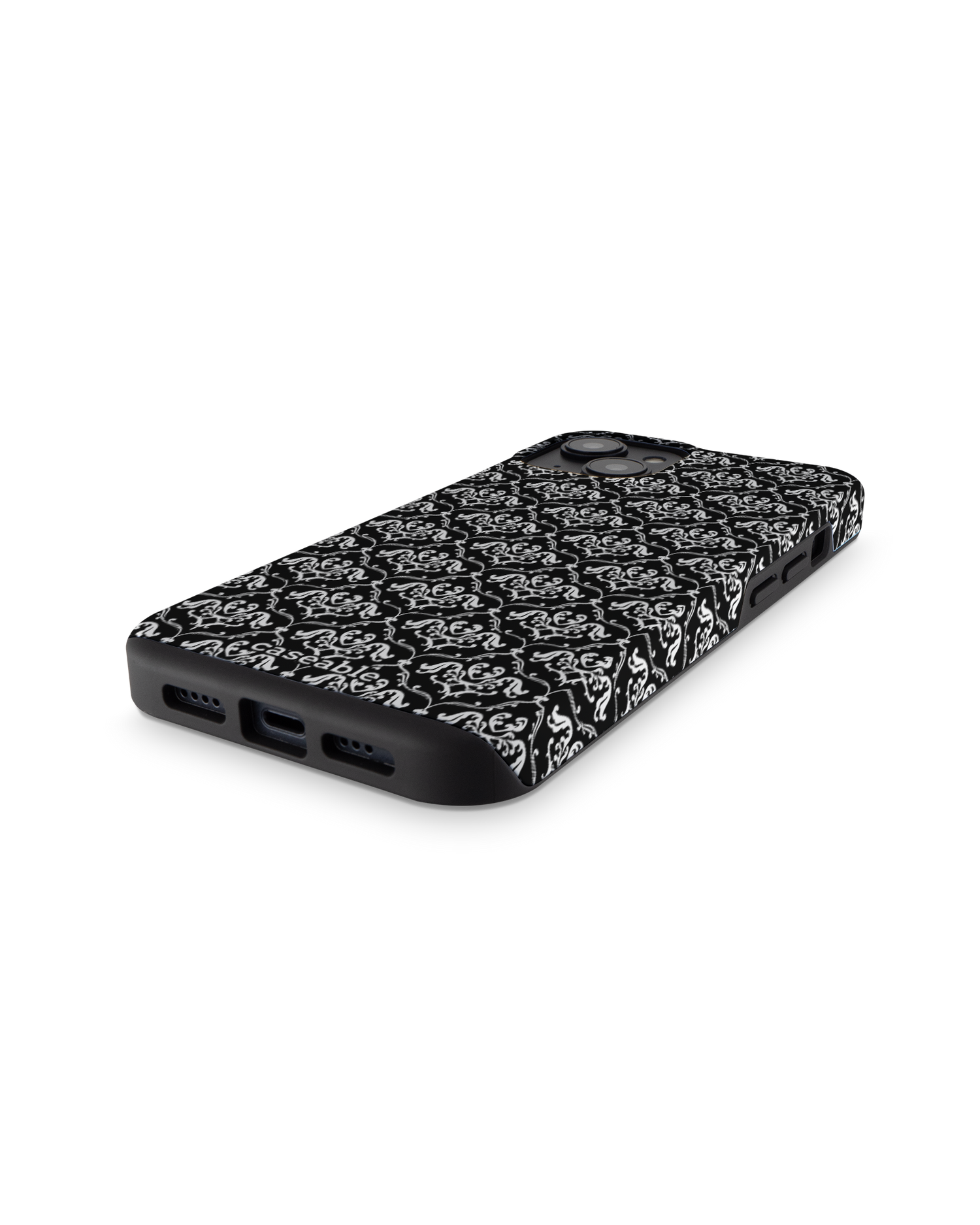 Black French Lillies Premium Phone for Apple iPhone 14: Bottom View