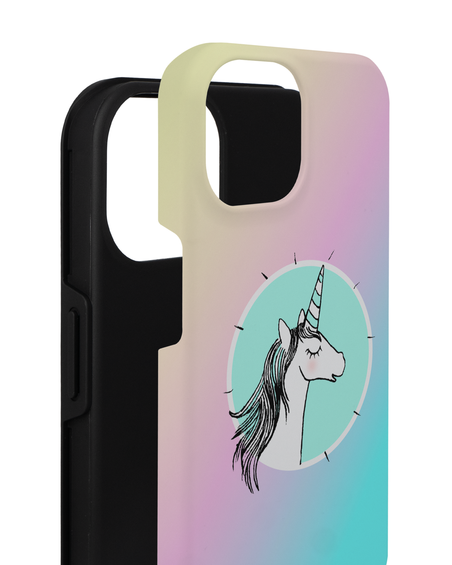 Happiness Unicorn Premium Phone for Apple iPhone 14 consisting of 2 parts
