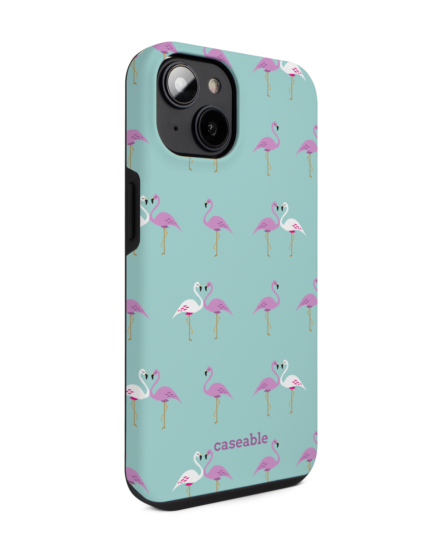 Two Flamingos Premium Phone for Apple iPhone 14: View from the left side