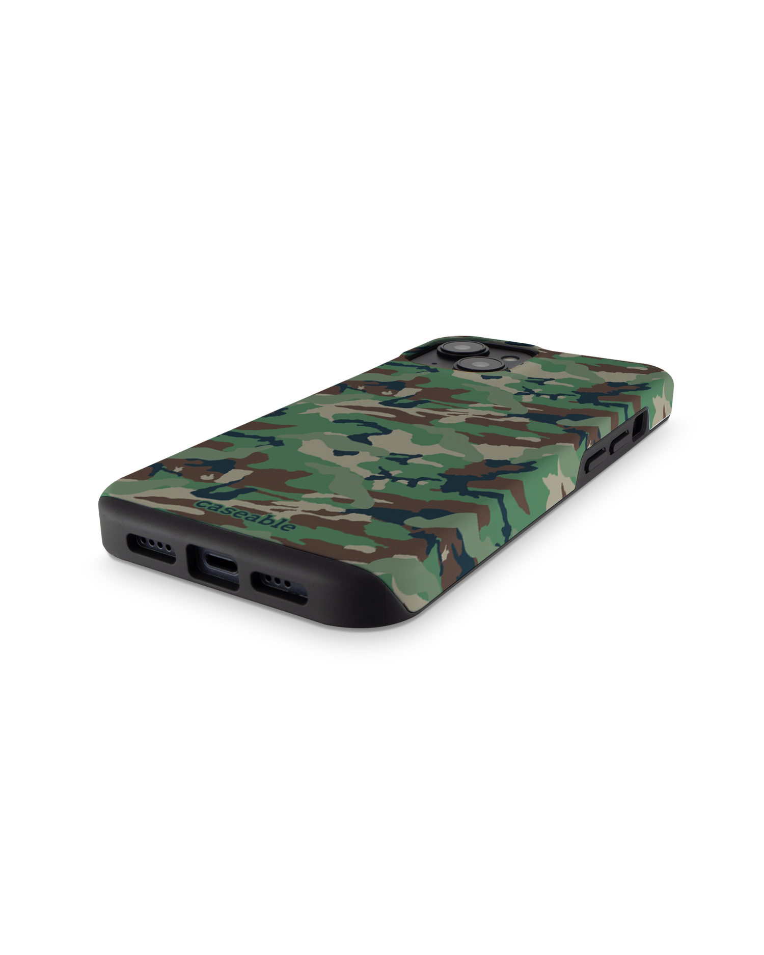 Green and Brown Camo Premium Phone for Apple iPhone 14: Bottom View