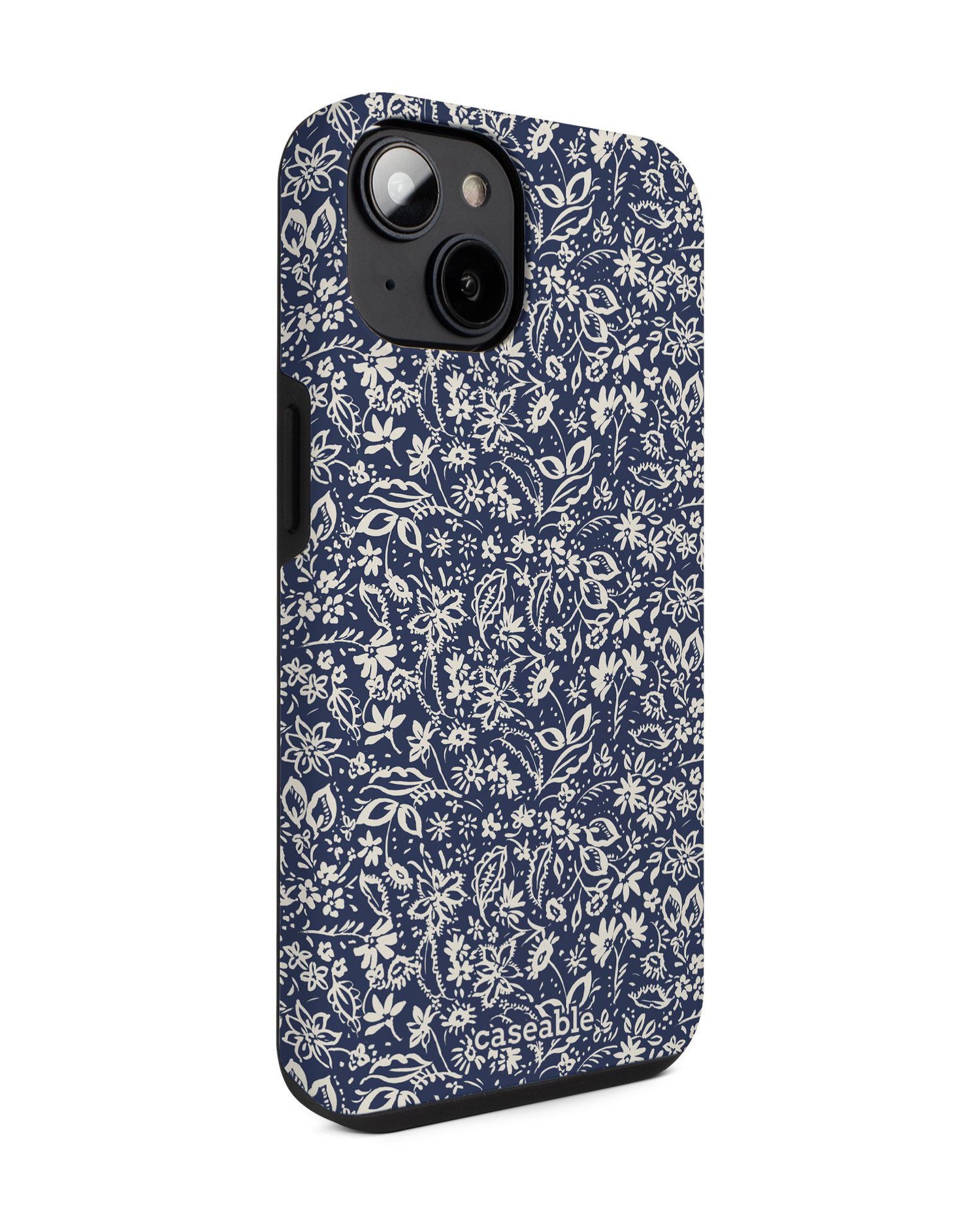 Ditsy Blue Paisley Premium Phone for Apple iPhone 14: View from the left side