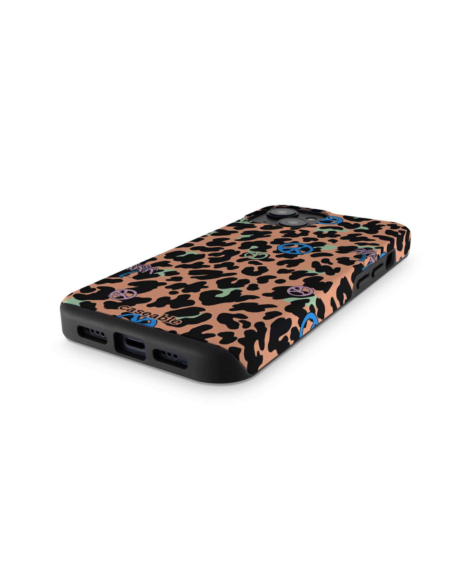 Leopard Peace Palms Premium Phone for Apple iPhone 14: Bottom View