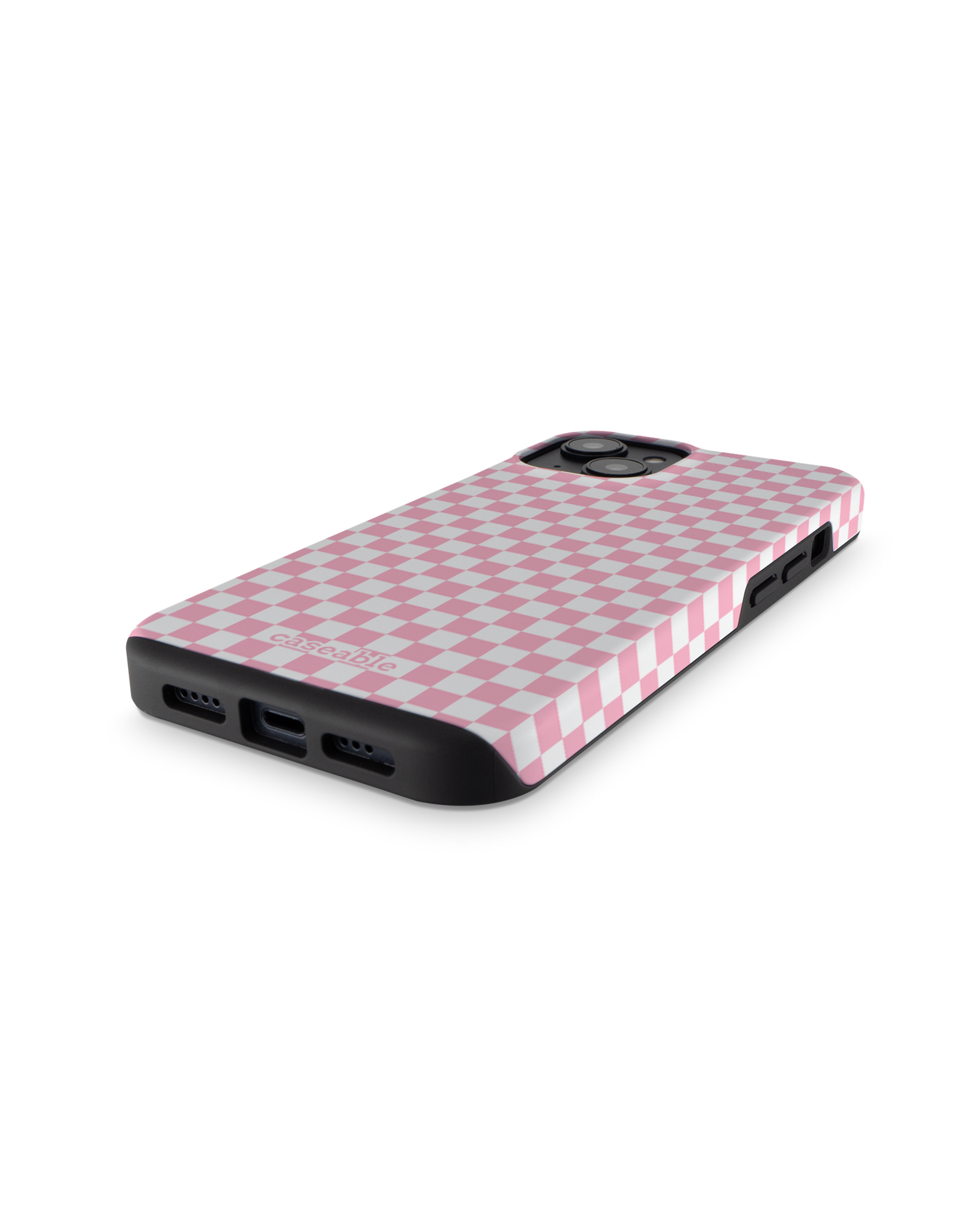 Pink Checkerboard Premium Phone for Apple iPhone 14: Bottom View