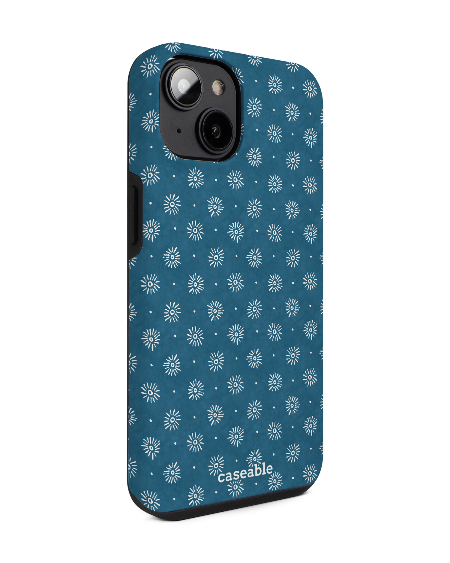 Indigo Sun Pattern Premium Phone for Apple iPhone 14: View from the left side