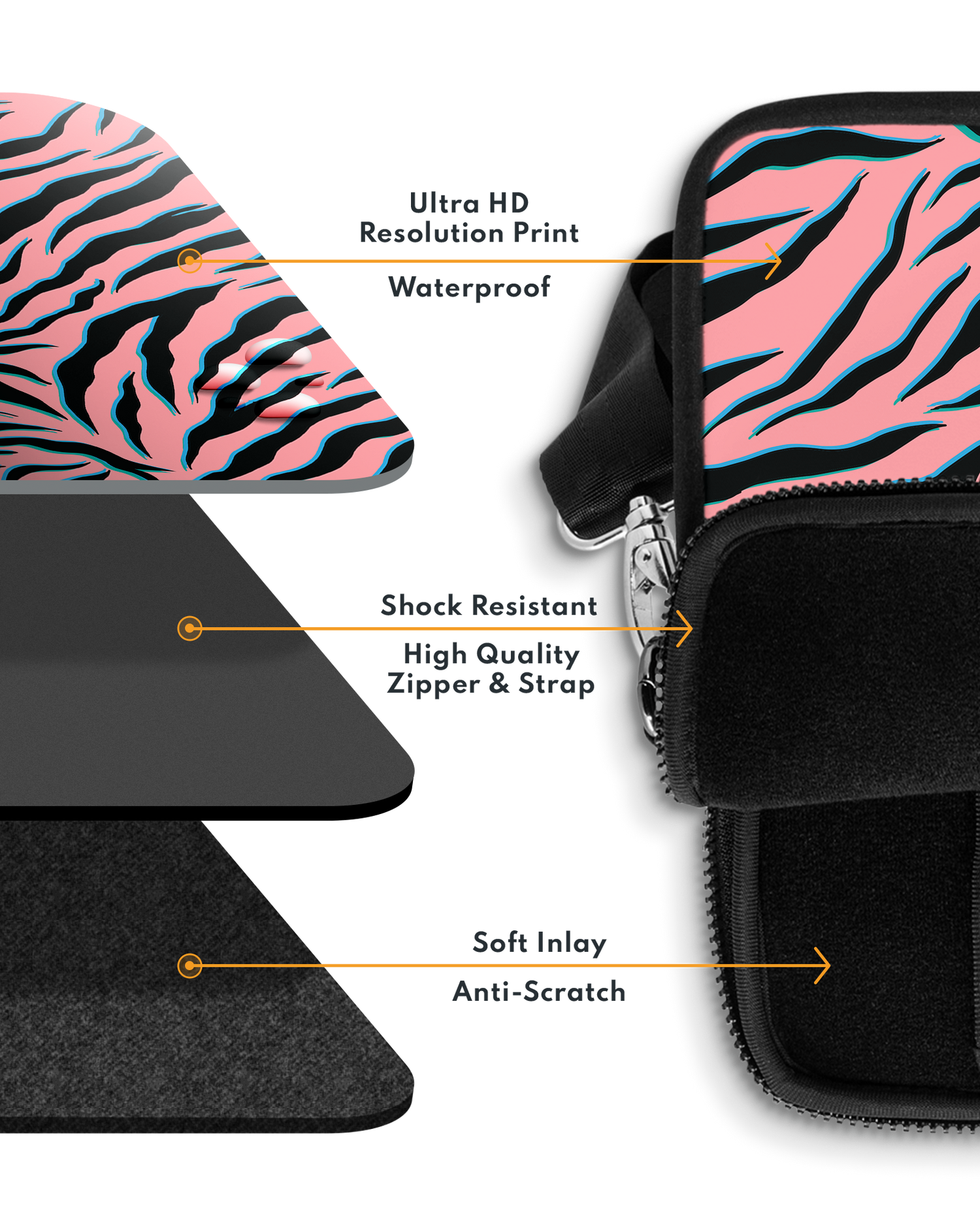 Pink Zebra Premium Laptop Bag 13 inch with soft inner lining
